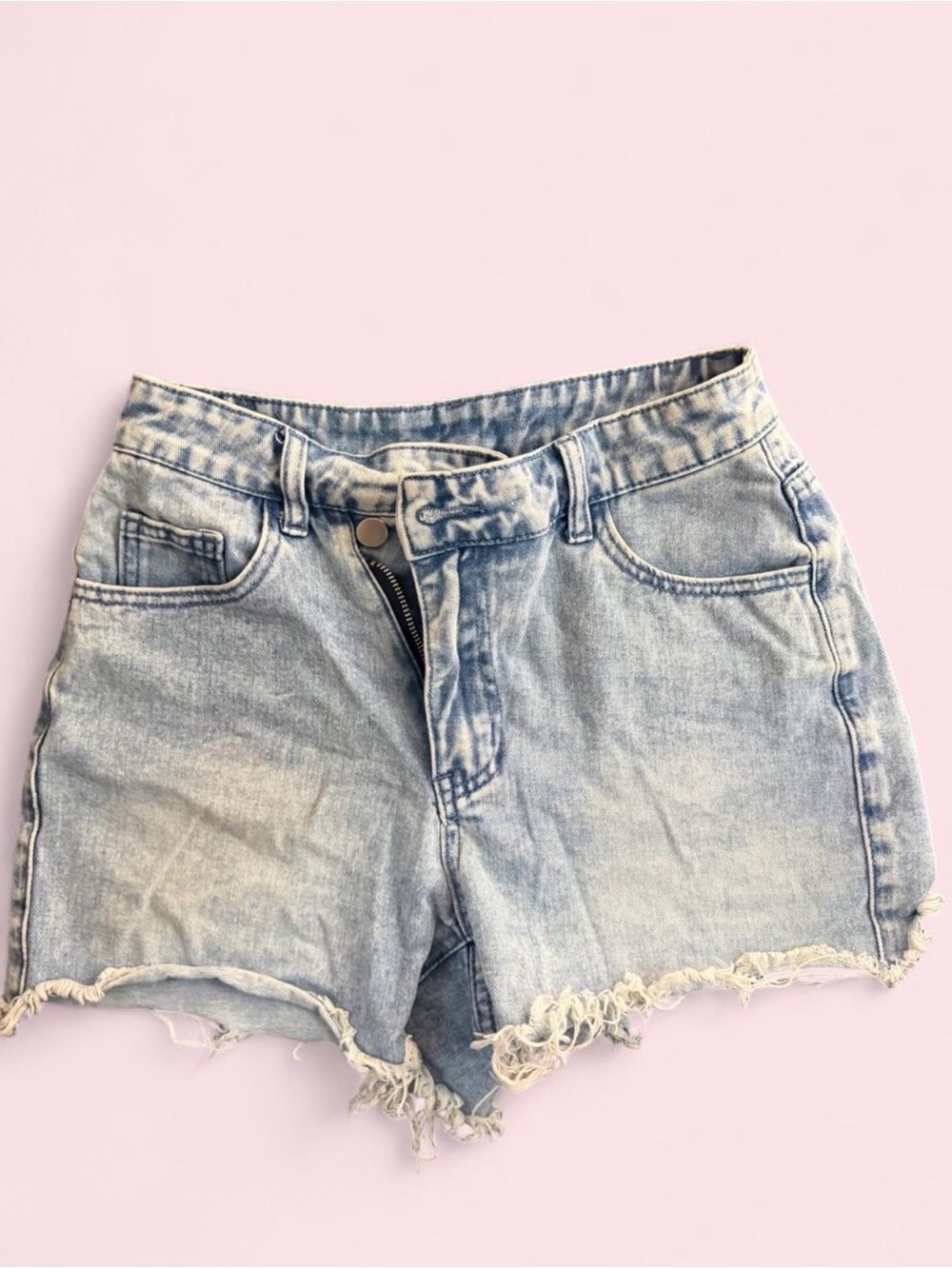 Light Blue Frayed Hem Denim Shorts for Women
